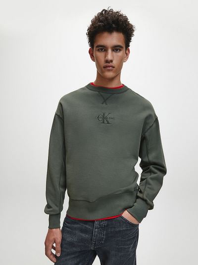 Calvin Klein Ruhák HU433386 | Calvin Klein Monogram Férfi Pulóver MélyOlivazöld